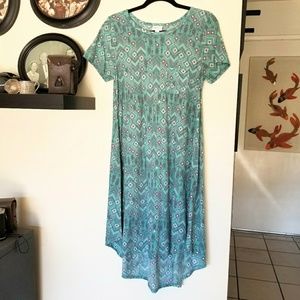 EUC Lularoe Carly Dress - Turquoise Aztec Bandana